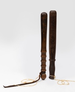 Two Australian hardwood timber truncheons, 19th/20th century, ​​​​​​​35cm and 36cm long