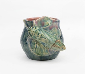 PHILLIPPA JAMES blue and green glazed pottery jug with applied cicada decoration, incised "Philippa James", 6.5cm high