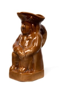 FOWLER WARE tan treacle glazed pottery Toby jug, circular stamp to base, 22cm high