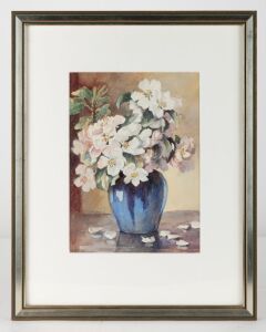 MABEL (MAY) GRIGG (1885-1969), (blue vase with blossoms), watercolour, signed lower left "M. Grigg", 26 x 19cm, 43 x 34cm overall