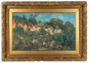 ARTIST UNKNOWN, (Merri Creek, Melbourne), oil on canvas, signed lower left (illegible), pencil inscription on the stretcher, ​​​​​​​44 x 75cm, 69 x 99cm overall - 2