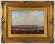 ARTIST UNKNOWN, (lady in a pink dress in landscape), oil on canvas, ​​​​​​​24 x 35cm, 43 x 54cm overall - 2