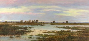 WILLIAM CHARLES PIGUENIT (attributed), (1836-1915), (Australian wetland landscape), oil on canvas, ​​​​​​​43 x 88cm, 60 x 106cm overall