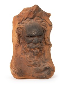 WILLIAM RICKETTS freestanding pottery sculpture of an Aboriginal elder, with young face on reverse, and inscribed "To Ted and family from brother Billy to enrich an everlasting friendship, Alice Springs, 1954", 47cm high