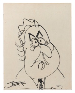 JEFF HOOK original drawing on card of GOUGH WHITLAM (21st Australia Prime Minister, serving from December 1972 to November 1975), ​​​​​​​58 x 47cm