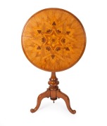 WINKS & HALL (attributed), in the manner of Seuffert, antique New Zealand parquetry starburst circular wine table, 19th century, 75cm high, 58cm diameter - 2
