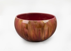 P.P.P (PREMIER POTTERY PRESTON) pink and brown glazed pottery bowl, 9.5cm high, 17cm diameter