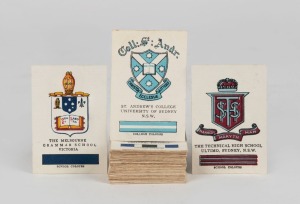 CIGARETTE CARDS: W.D. & H.O. WILLS "Crests and Colours of Australian Universities, Colleges and Schools", large part set [49/68].