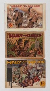 "BLUEY and CURLEY" (Second Edition, 1943) 50pp plus coloured covers. This edition finds the boys in New Guinea. Together with two early editions of "Wally and the Major" (one with replaced covers). (3 items).