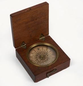 A pocket compass, donated for a charity auction on 23rd September 2010, by The Hon. Alexandra Shackleton, from the Shackleton Family Collection. The fully magnetized compass is housed in an oak frame with brass fittings, and is circa 1860s. 66 x 66mm. Al