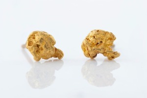 A pair of natural gold nugget specimens mounted as stud earrings,  23ct gold, 2.7 grams