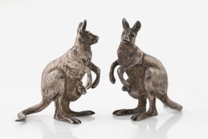 A pair of antique English sterling silver kangaroo ornaments by Charles Frederick Hancock of London, 20th century, 7cm high, 186 grams total