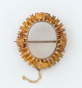 FISCHER of Geelong antique Australian yellow gold oval mourning brooch (no insert), 19th century, stamped "E. FISCHER", 4.3cm high, 10.7 grams