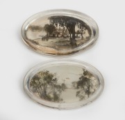 A pair of antique glass paperweights with photographic Australian scenes, including paddle steamer and a coastal scene, 19th/20th century, ​​​​​​​11cm wide each