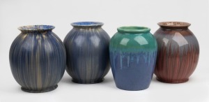 MELROSE WARE group of four assorted pottery vases glazed in blue, green and purple, three examples stamped "Melrose Ware, Australian", the largest 22cm high