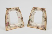 ROYAL DOULTON rare pair of English porcelain standing picture frames with vase backs, decorated with Australian wildflowers (native fuchsia), circa 1920, factory mark to reverse, 19cm high