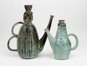 DAVID & HERMIA BOYD two pottery teapots, incised or signed "D.+ H. Boyd, Australia", ​​​​​​​37cm and 27cm high