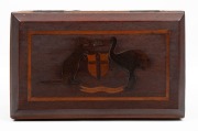 An antique jarrah box inlaid with coat of arms, Western Australian origin, circa 1900, 17cm high, 30cm wide, 18cm deep250 - 2