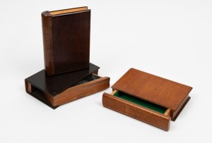 Three antique Australian timber book boxes, silky oak, cedar and blackwood, pine and fibre board, 20th century, the largest 21cm high