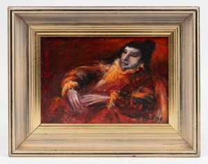 WILLIAM DREW (1928 - 1983), Spanish Lady, oil on board, signed and dated "'68" lower right, 18 x 24cm; overall 27.5 x 35cm.