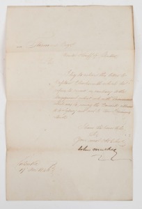 A SLIGHT MISUNDERSTANDING?. A manuscript letter dated 19th Nov.1846 to Mr. Thomas, Under Sheriff of Calcutta, explaining that "I beg to return this letter to Captain Charlesworth which he refuses to receive as contrary to the Engagement entered into with Government which was to convey the Convicts alluded to Sydney and not to Van Diemen's Land.."