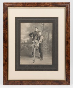 "R.F. BEGGS WINNER 10 MILE AMATEUR CHAMPIONSHIP OF VICTORIA, 1906" attractive black and white albumen photograph, mounted on original charcoal card with caption, (later framing), sheet size 20 x 15cm, 40 x 32cm overall