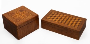 Two vintage Australian timber boxes with parquetry inlay, early 20th century, the larger 24cm wide