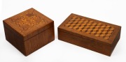 Two vintage Australian timber boxes with parquetry inlay, early 20th century, ​​​​​​​the larger 24cm wide