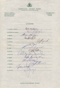 1980 Australian Team for Centenary Test tour of England, official team sheet, with 14 signatures including Greg Chappell, Kim Hughes, Dennis Lillee & Rod Marsh. Fine condition.