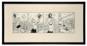 BLUEY & CURLEY framed original cartoon artwork by Alex Gurney, 40 x 78cm overall