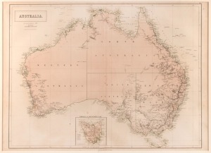 A. & C. BLACK, AUSTRALIA engraved map with insert of Tasmania, engraving, printed in subtle colours circa 1859, before Queensland became a separate Colony. 42.5 x 55.5cm; mounted.