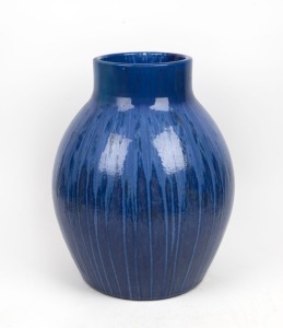 MELROSE WARE monumental blue glazed pottery vase of impressive proportions, stamped "Melrose Ware, Australian", 43cm high, 33cm wide