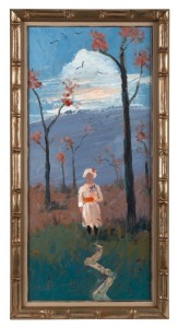 WILLIAM BLUNDELL (1946–2023), (girl in landscape), oil on board, signed lower left "Will Blundell", 53 x 23cm, 60 x 30cm overall