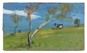 WILLIAM BLUNDELL (1946–2023), (cow in landscape), oil on board, signed lower left "Will Blundell", 16 x 28cm overall