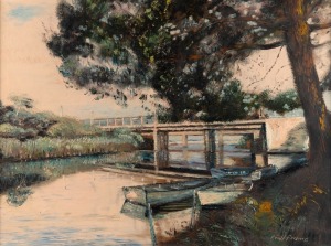 GEOFF FRANCIS, Hindmarsh Bridge, Victor Harbour, South Australia, oil on board, signed lower right "Geoff Francis", 45 x 60cm, 61 x 76cm overall