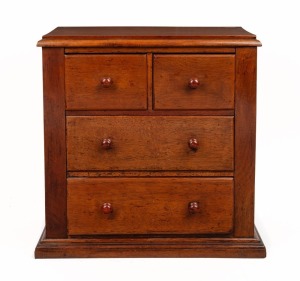 An antique Australian cedar apprentice chest of four drawers, 19th century, 40cm high, 40cm wide, 22cm deep