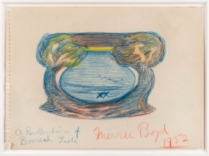 WILLIAM MERRIC (MERRIC) BOYD (1888-1959), "A Reflection Of Booreah (?) Taste", pencil sketch, titled lower left, signed lower right "Merric Boyd, 1952", ​​​​​​​18 x 24cm, 57 x 43cm overall