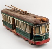 A scratch-built model tram in barn find relic condition, mid 20th century, ​​​​​​​93cm long - 2