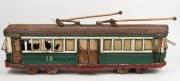 A scratch-built model tram in barn find relic condition, mid 20th century, ​​​​​​​93cm long - 3