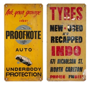 TRAMWAYS two tin lithograph vintage signs, automotive themes, mid 20th century, 61 x 30cm each