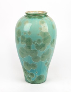 DAVID WILLIAMS green crystalline glazed pottery vase, stamped "David Williams, 1980", with additional impressed mark (illegible), 41cm high