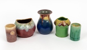 REMUED Group of five assorted pottery vases, including an unusual early shaped example, the largest 12cm high