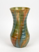 JOHN CAMPBELL ribbed pottery vase with mottled blue, green, brown and yellow glaze, incised "John Campbell, Tasmania", 30.5cm high - 2