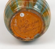 JOHN CAMPBELL ribbed pottery vase with mottled blue, green, brown and yellow glaze, incised "John Campbell, Tasmania", 30.5cm high - 3