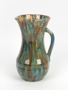 JOHN CAMPBELL blue and brown glazed pottery jug with ribbed decoration, incised "John Campbell, Tasmania", 28cm high