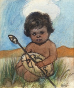 BETTY DEANS (ELIZABETH) PATERSON (1894 - 1970), Aboriginal Child, watercolour,  signed lower-right, 30 x 25cm; overall 50 x 43cm