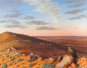 RICHARD WEATHERLY (1947 - ), Desert Sunset, watercolour and gouache, signed lower right "R. Weatherley, '84", Australian Galleries label verso, 34 x 43cm, 54 x 62cm overall