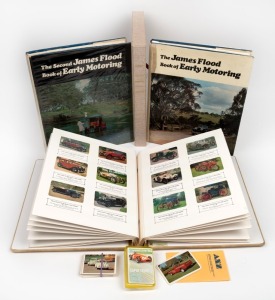 "The James Flood Book of Early Motoring"(1976), "The Second James Flood Book of Early Motoring" and "The James Flood Book of Early Motorcycling in Australia 1899 - 1980" (1982); together with a collection of car-themed cards, mostly in an album.