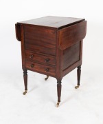 An antique Colonial gentleman's cedar washstand with drop sides and fluted legs, early 19th century. Origin unknown. Note: Several alterations visible. 82cm high, 53cm wide (closed), 58cm deep - 3