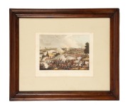 An antique Australian cedar picture frame, housing an antique engraving titled "The Centre Of The British Army In Action At The Battle Of Waterloo, June 18th, 1815", 41 x 48.5cm overall, internal 32 x 39.5cm